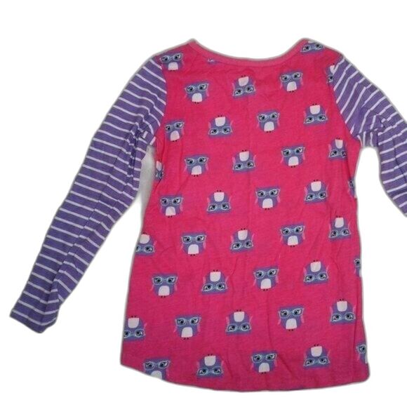 Okie Dokie Longsleeve Girls Top Pink Purple Owls Stripes Crewneck Pocket Size 5T - Picture 5 of 8